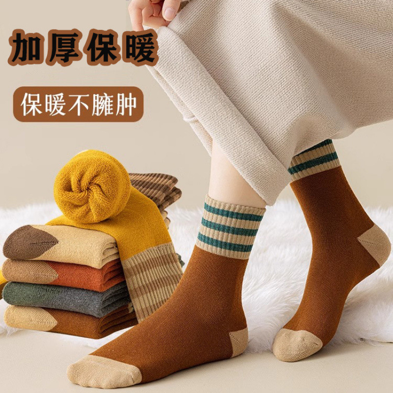 厚袜子女中筒袜秋冬款加绒加厚保暖袜日系百搭毛巾袜冬天女士棉袜