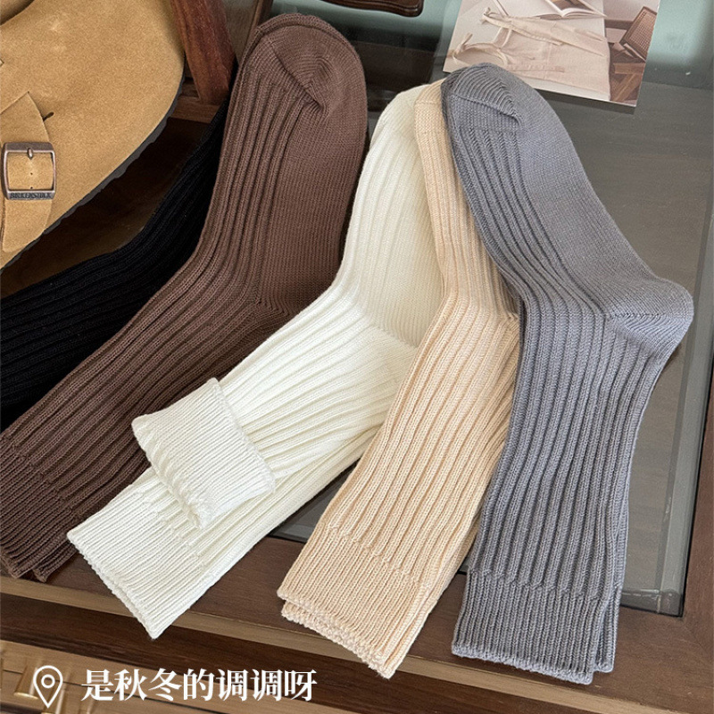 诸暨袜业厚袜子女秋冬纯棉双针粗线中筒袜抽条加厚堆堆袜无骨女袜