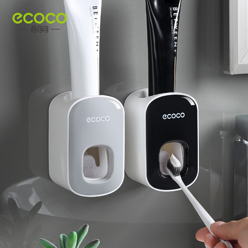ecoco创意跨境自动挤牙膏器 浴室免钉壁挂双挤位懒人自动挤牙膏器