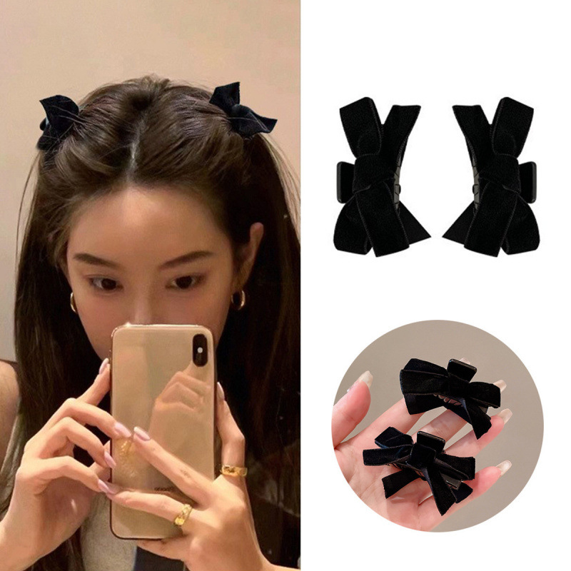 王心凌新款冬季黑色丝绒蝴蝶结发抓秋冬气质刘海发夹女公主头抓夹