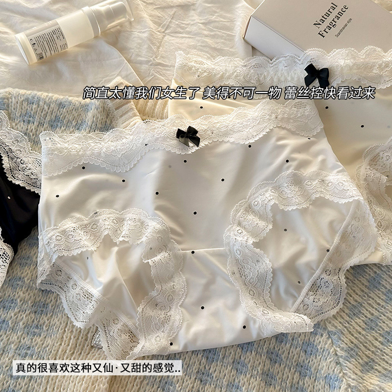 法式复古风纯欲蕾丝边少女冰丝内裤女纯棉裆蝴蝶结女士少女三角裤